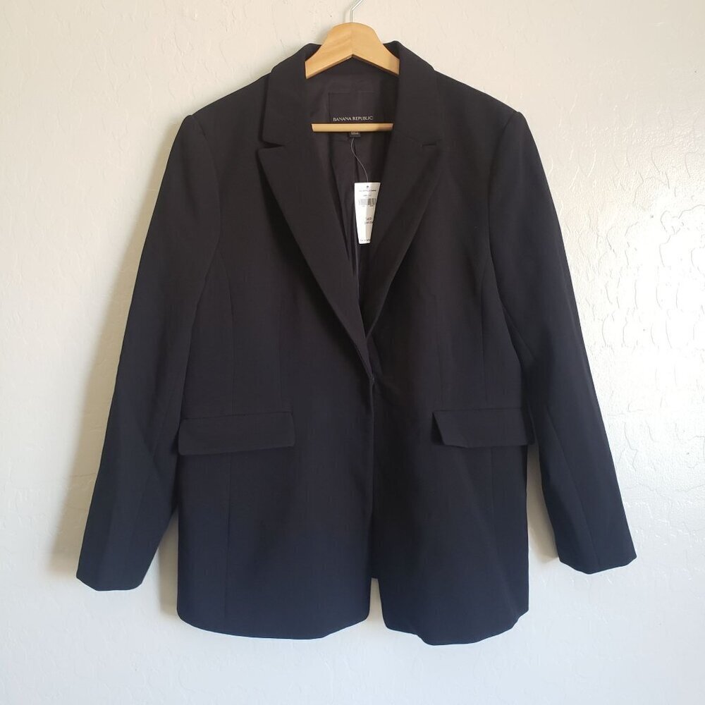 Banana Republic Black Classic Fit One Button Blazer Jacket Women's 14 Petite NEW
